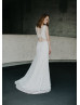 V Neck Ivory Lace Cutout Back Unique Wedding Dress